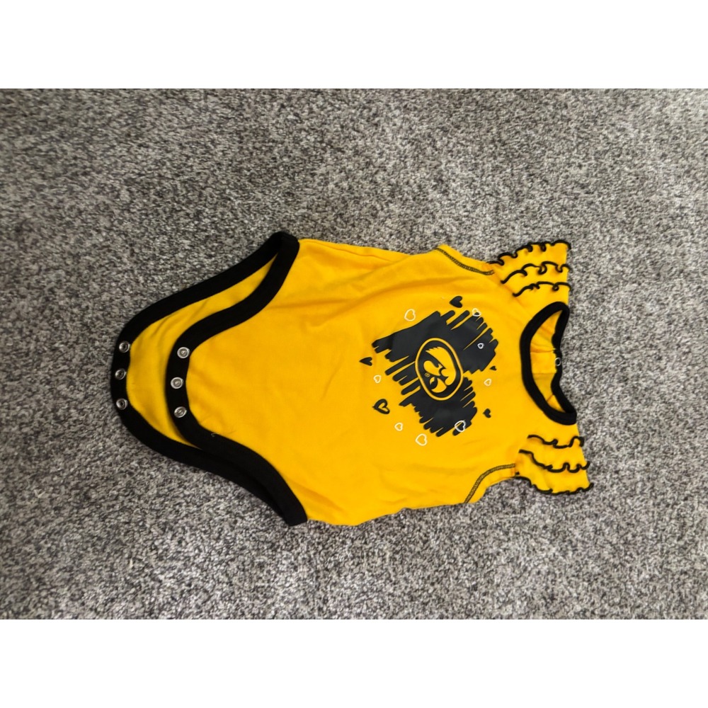 Yellow Baby Bodysuit GEN2 Size 12M Graphic Print Black Trim‎ Ruffle Sleeves